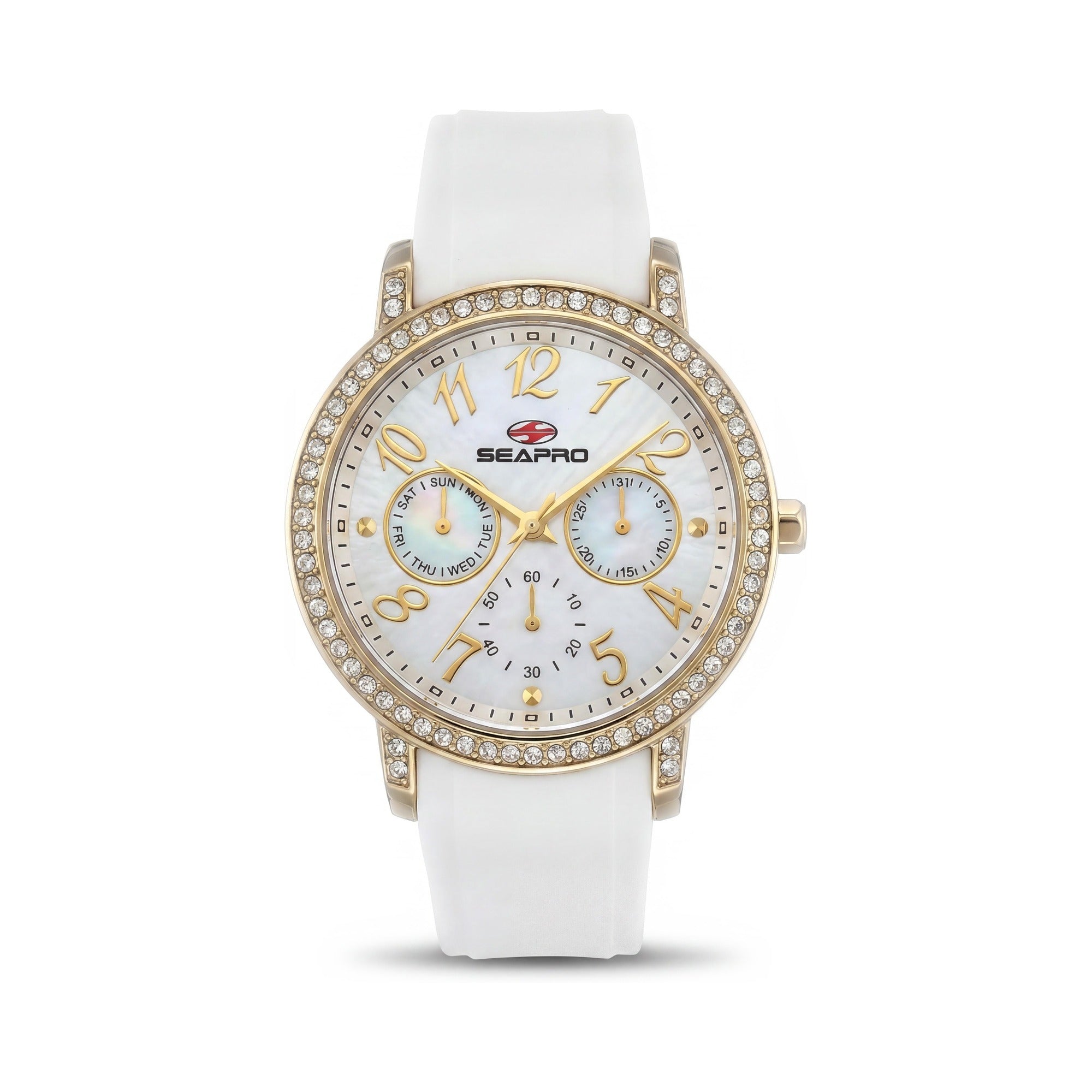 Reloj Seapro Casual para mujer, con cronógrafo plateado, correa de silicona de cuarzo, pantalla diurna, 37 mm, resistente al agua, Photo 1