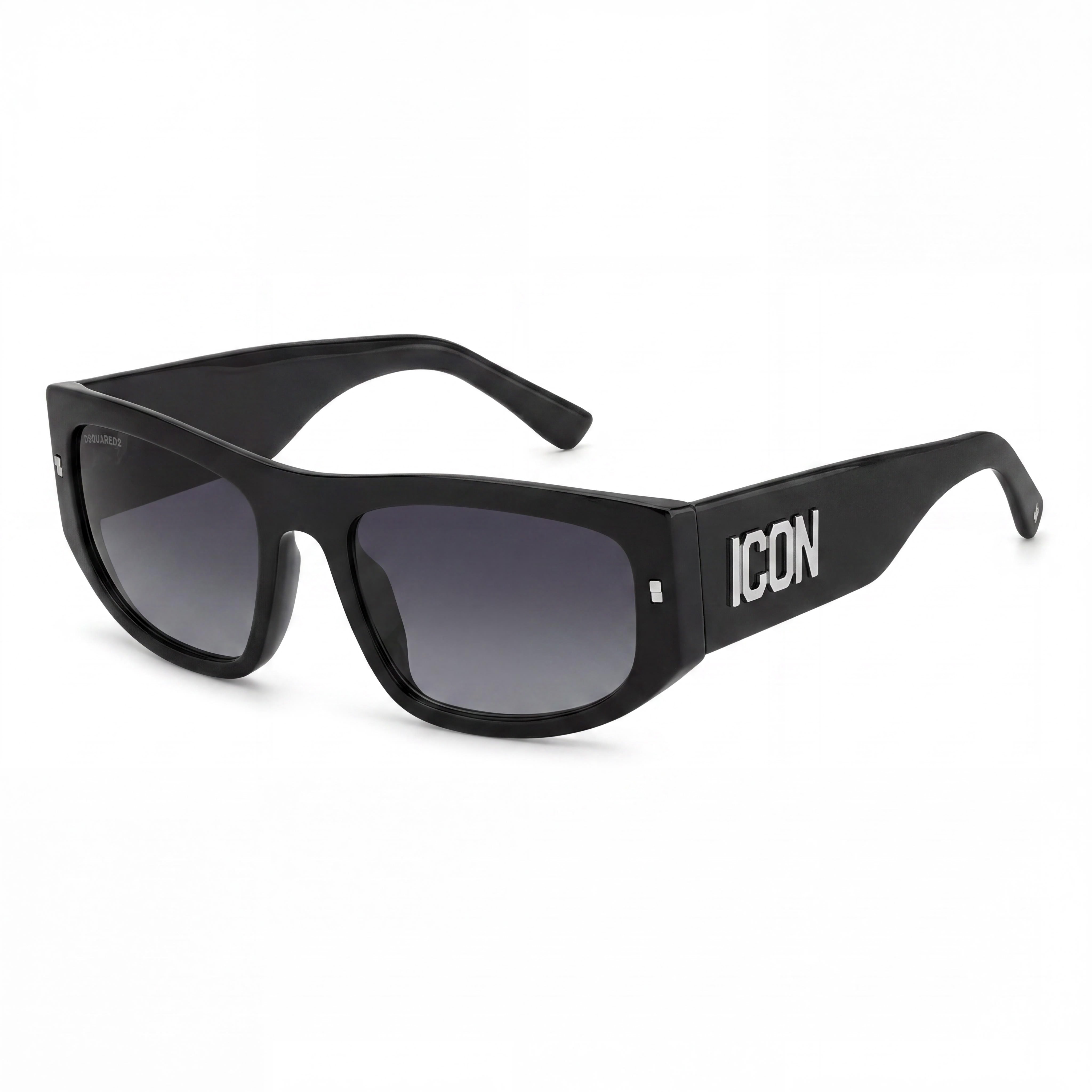 DSQUARED2 Casual Men's Black Acetate Frame Sunglasses with Dark Grey Shaded Polycarbonate Lenses 57mm Lens Width, Photo 1