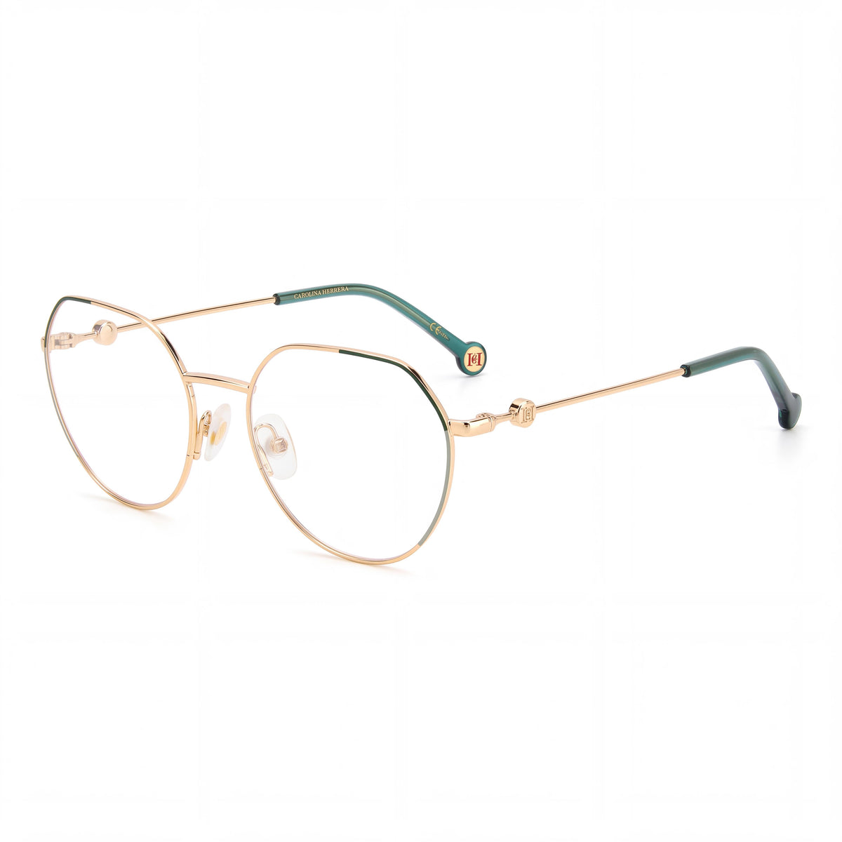 Carolina Herrera 0059 Men's Round Alloy Steel Gold Green UV Protected Optical Frames with Polycarbonate Lenses 55mm, Photo 1