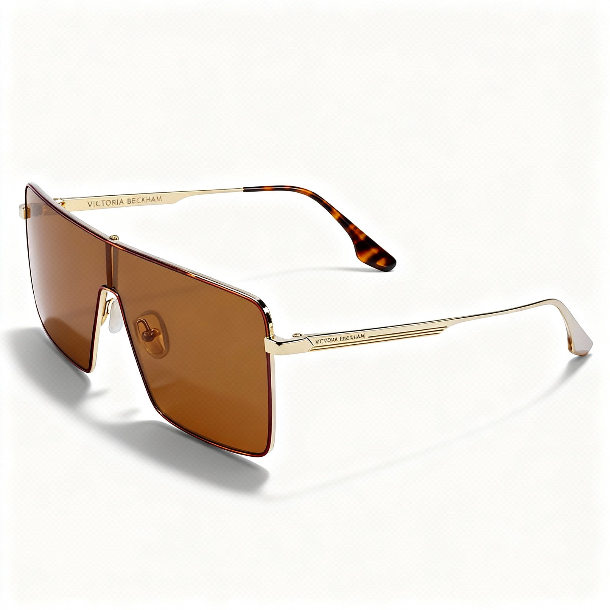 Victoria Beckham Vb238s Unisex Metal Shield Gold Caramel Polycarbonate Lens Non-Polarized Sunglasses 58mm