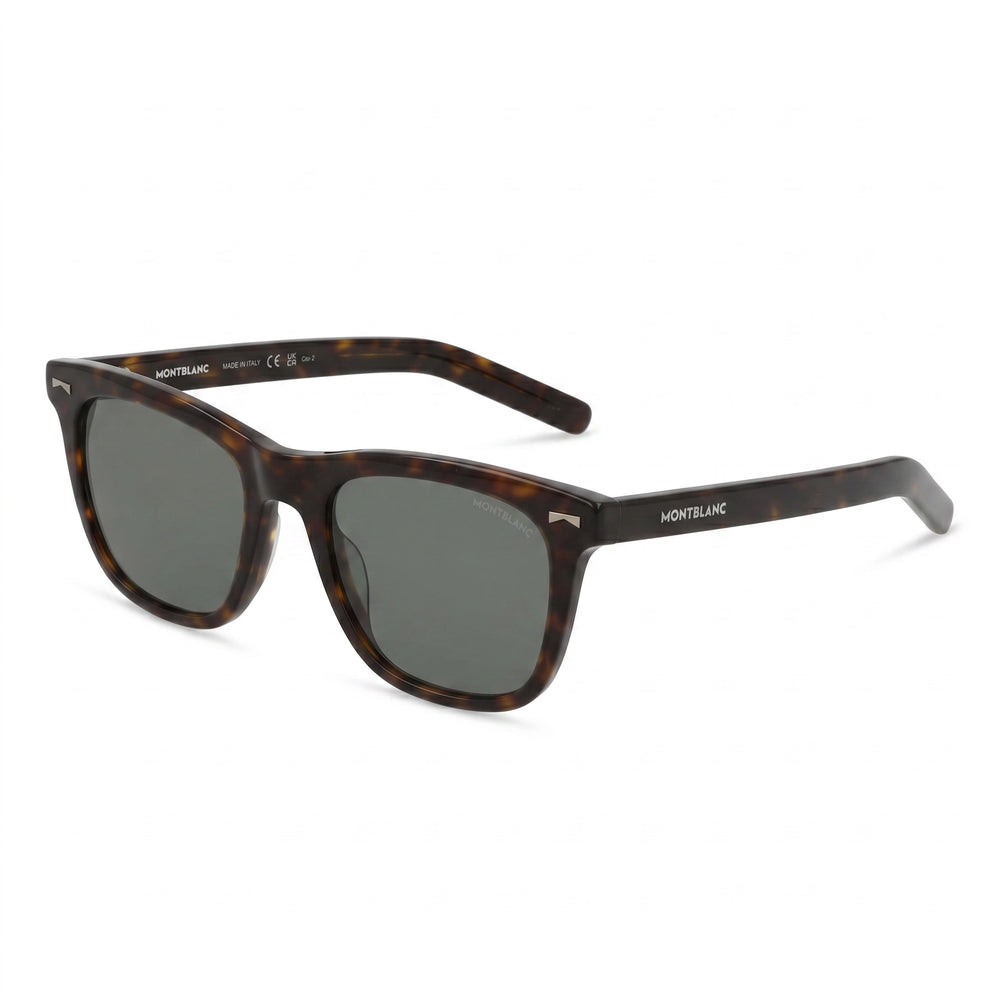 Gafas de sol Montblanc para hombre, cuadradas o rectangulares, de plástico, con protección UV, montura verde habana, lentes verdes, 53 mm