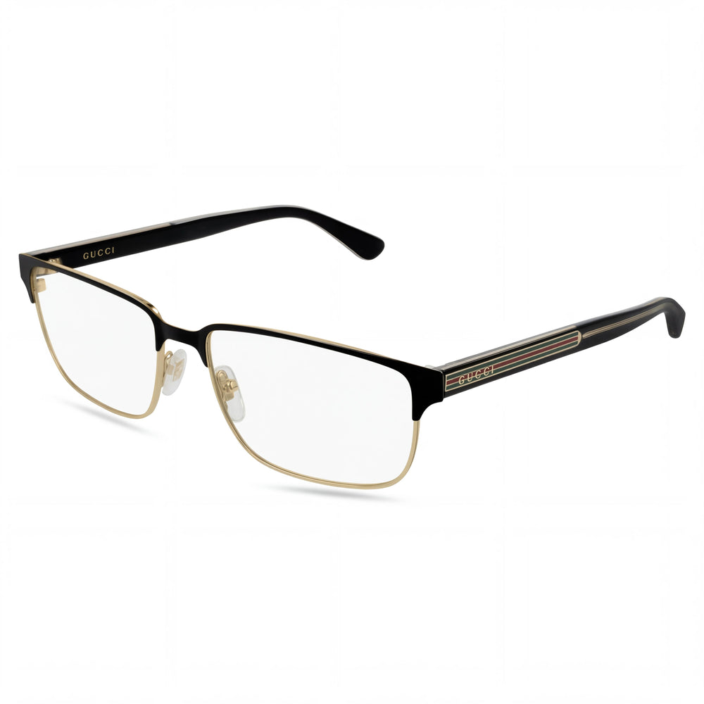 Gucci GG0383O-004 Men's Rectangle Full Rim Plastic and Metal Eyeglasses Black, Gold, Green, Red 58mm