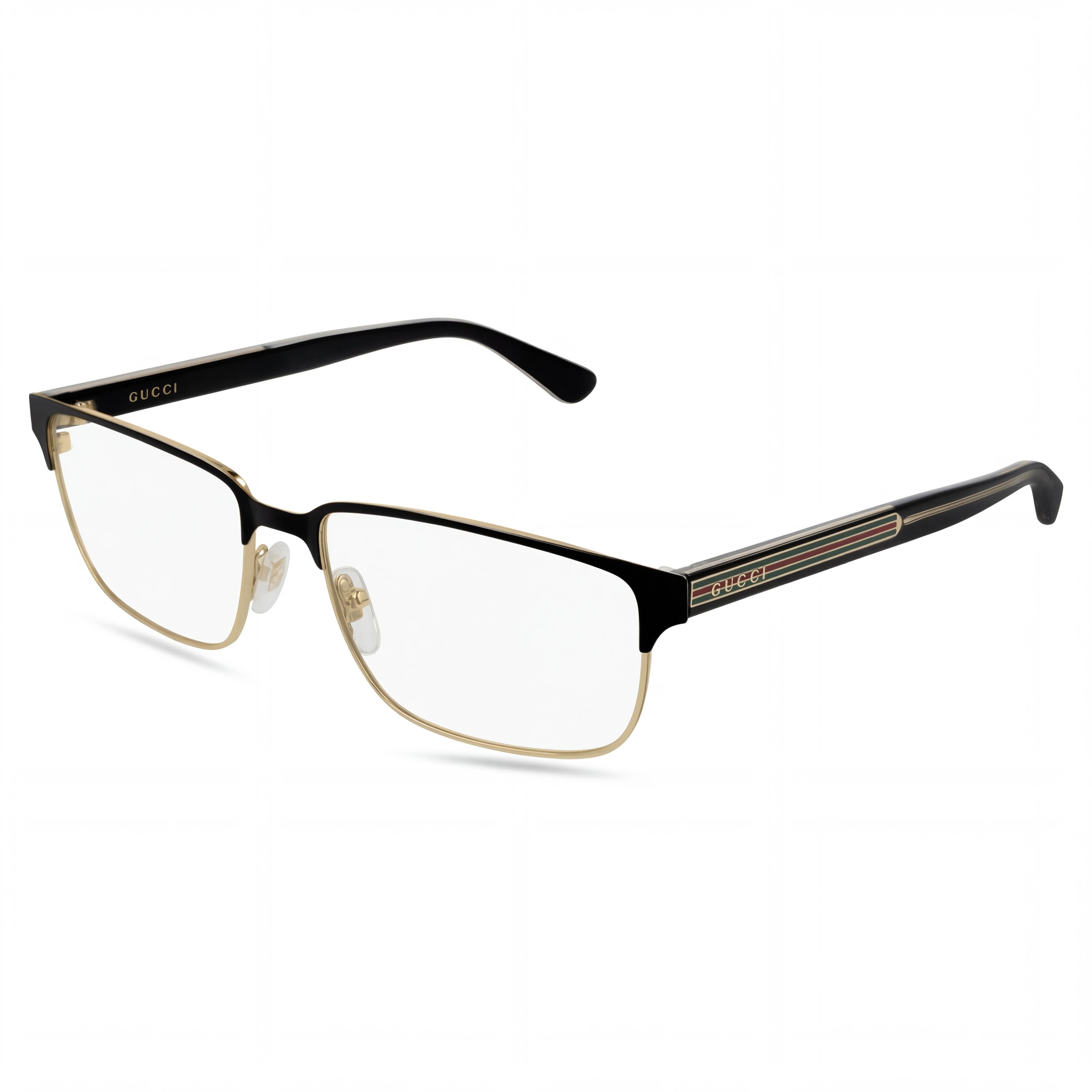 Gucci GG0383O-004 Men's Rectangle Full Rim Plastic and Metal Eyeglasses Black, Gold, Green, Red 58mm, Photo 1