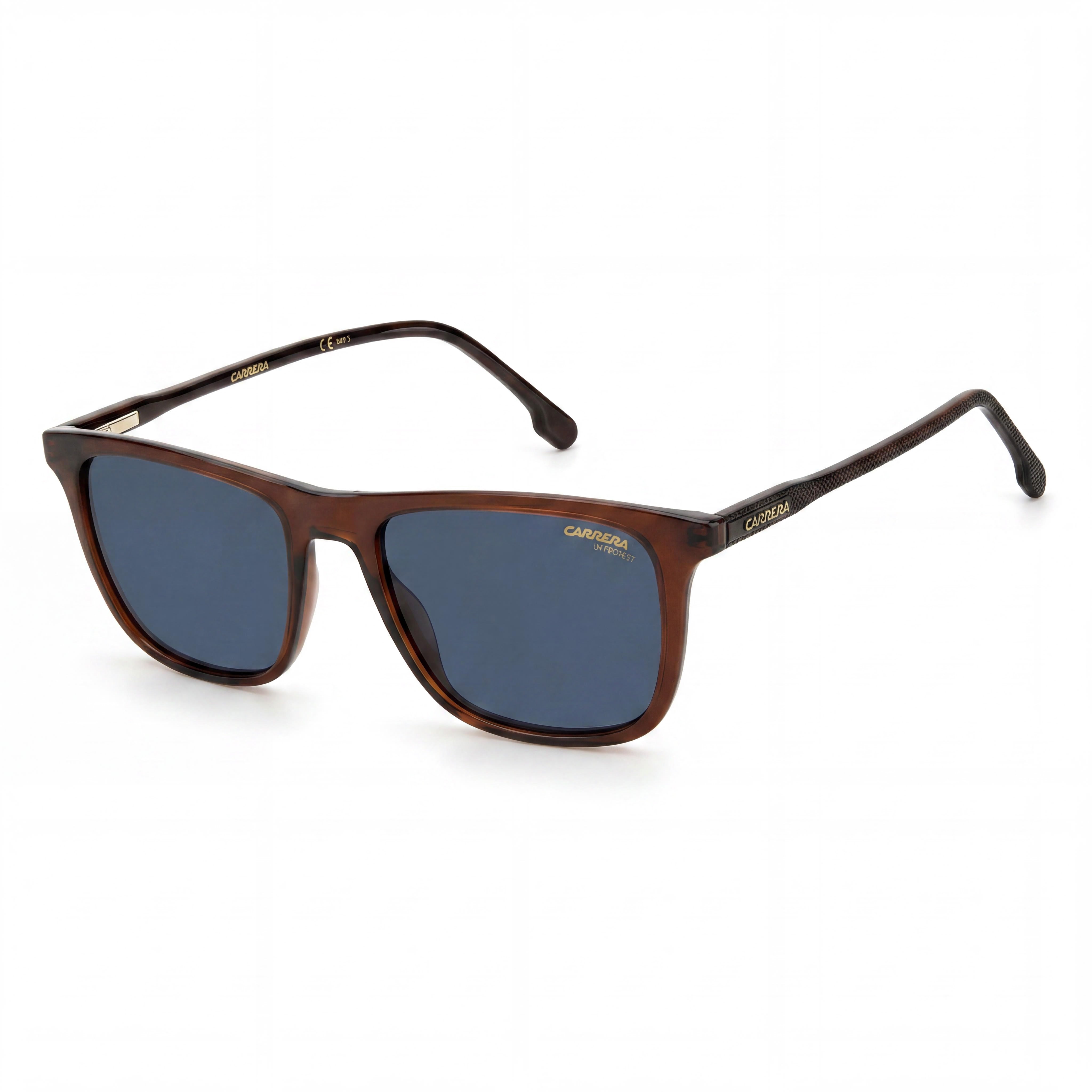 Gafas de sol Carrera Classic rectangulares para hombre, ligeras, con montura de propionato marrón y lentes azules, 53 mm, Photo 1