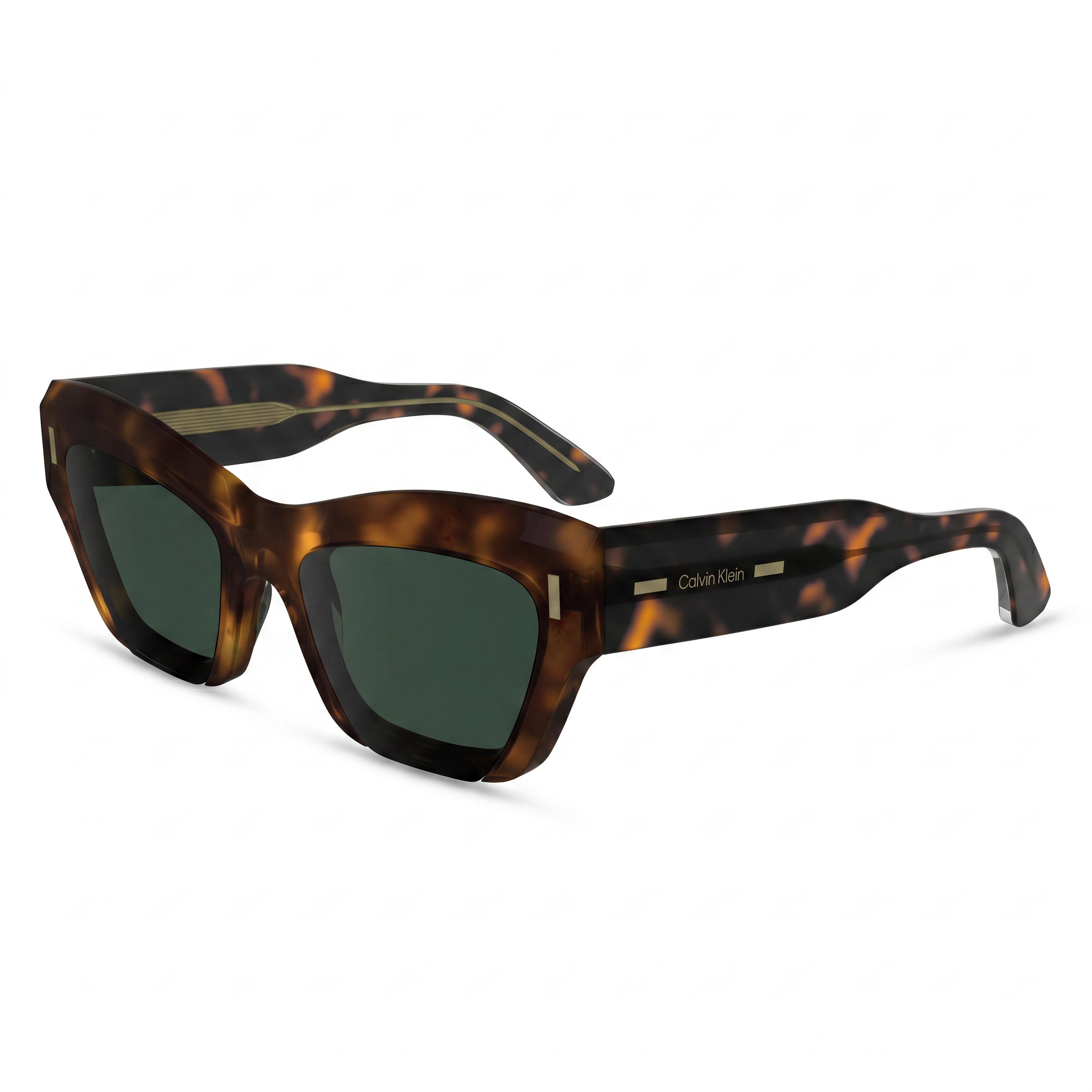 Gafas de sol Calvin Klein CK24531S para mujer, diseño mariposa, color Havana, con montura de plástico y lentes verdes sólidos, protección UV, 53 mm, Photo 1