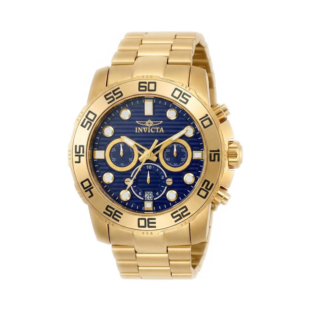 Reloj Invicta Pro Diver Scuba para hombre, cronógrafo, esfera azul, acero inoxidable dorado, fecha, resistente al agua hasta 100 m.