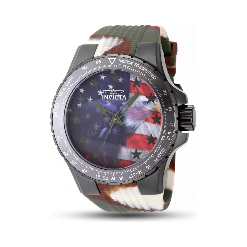 Invicta Aviator 48956 Men's Quartz 50mm Stainless Steel Watch, Red Dial, Blue Red White Silicone Strap