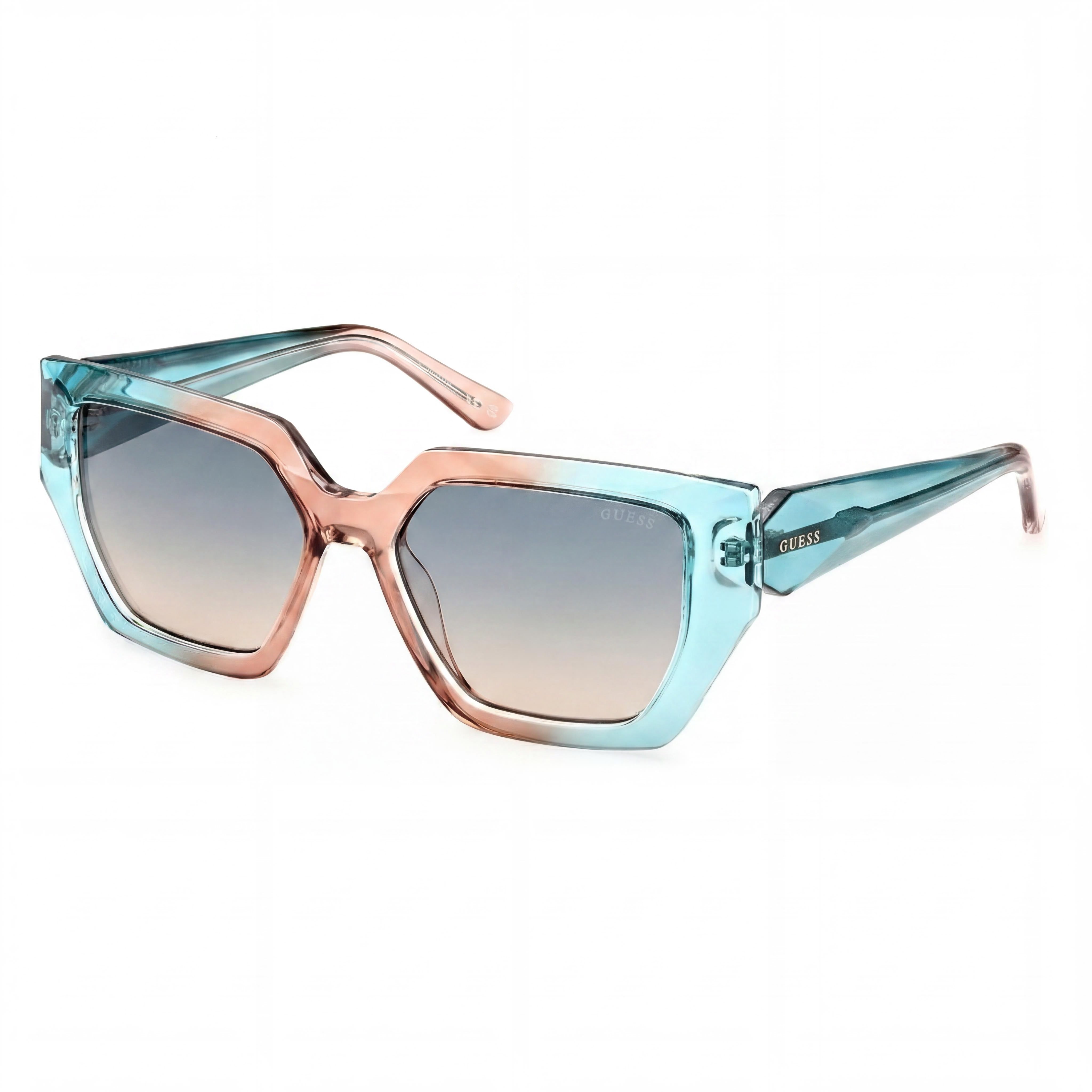 GUESS Women's Square UV Protective Sunglasses, Turquoise Injected Frame, Gradient Green Lenses 53-16-140, Photo 1
