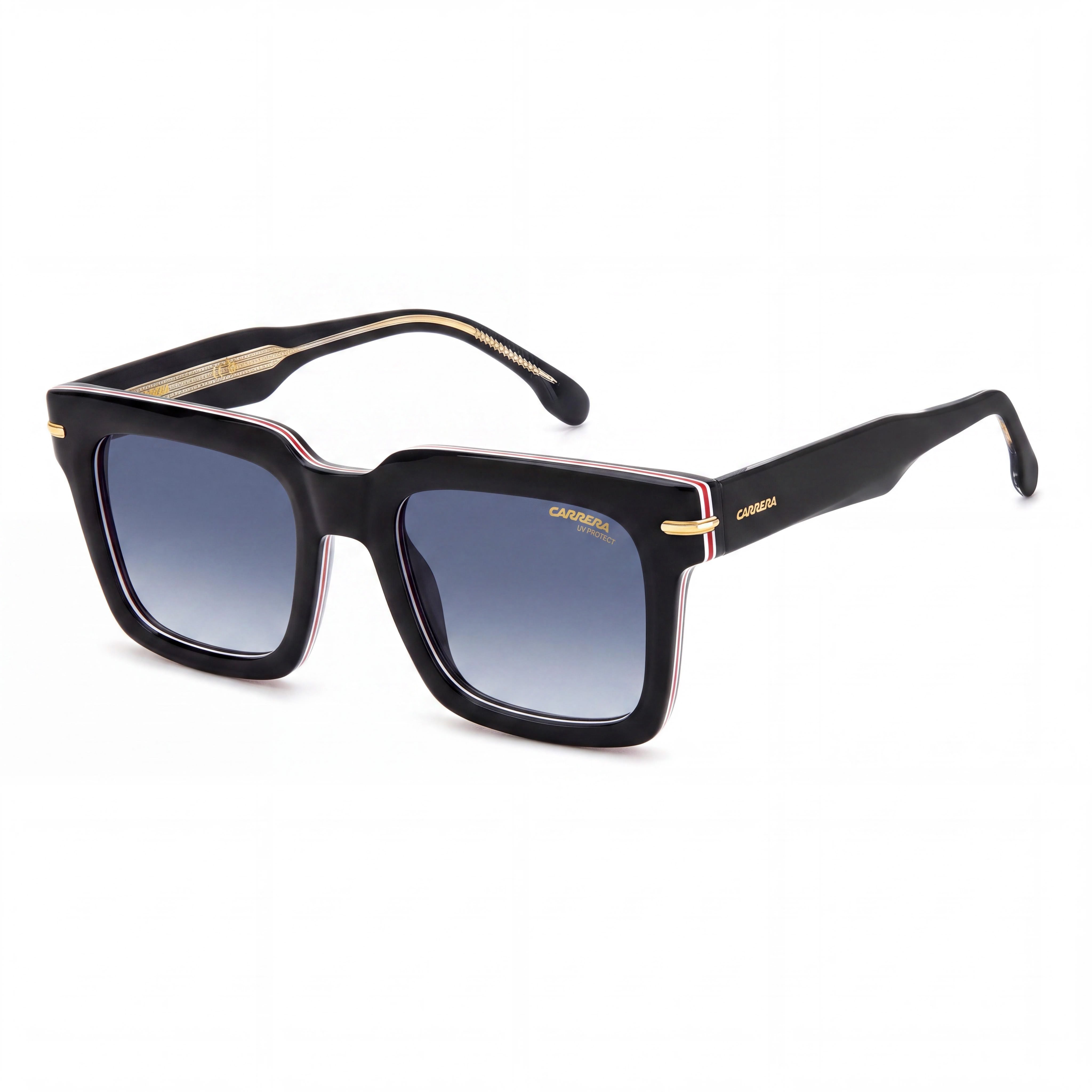 Carrera Men's CARRERA 316/S Acetate Striped Black Sunglasses with Dark Blue Shaded Non-Polarized UV Lenses 52mm, Photo 1