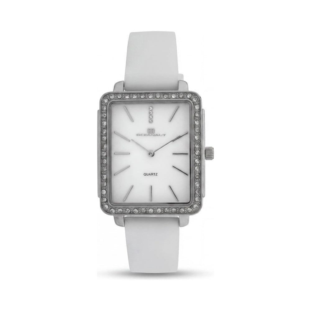 Reloj Oceanaut para mujer con movimiento de cuarzo y esfera blanca, resistente al agua hasta 30 m, cristal mineral resistente a arañazos.