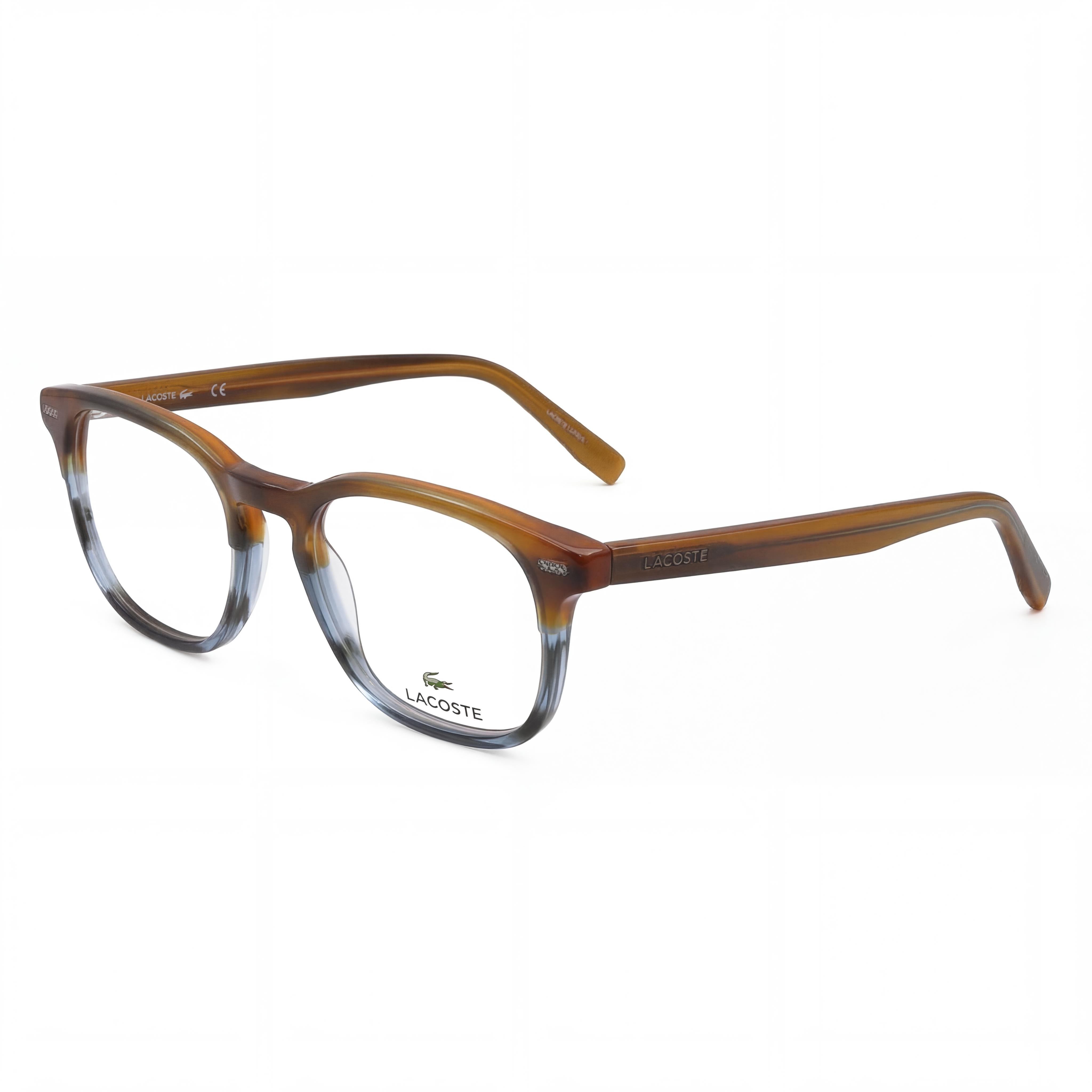 Lacoste Modern Unisex Metal Full Rim Square Eyeglasses with Polycarbonate Lenses Striped Brown/Blue 50mm, Photo 1