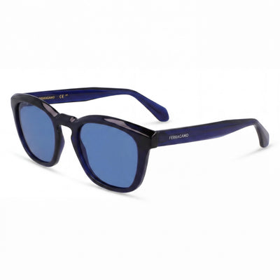 Gafas de sol Ferragamo para hombre, modelo SF2040SE, montura de titanio azul transparente, protección UV 400 no polarizada, 50 mm