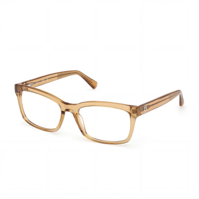 GUESS Gu50252 Men's Eyewear featuring a Shiny Dark Yellow Plastic Frame and Transparent Lenses, 55mm