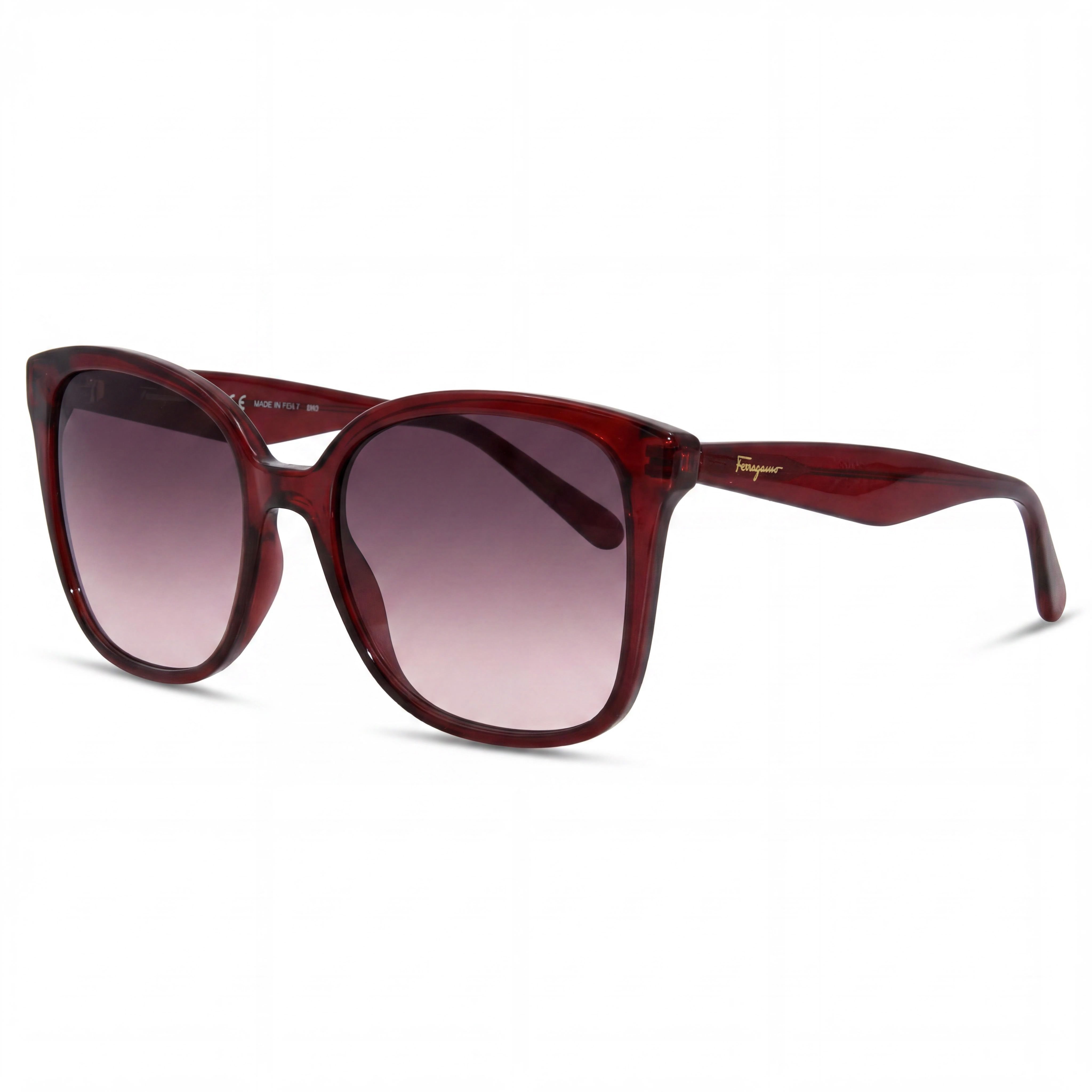 Gafas de sol clásicas Salvatore Ferragamo para mujer con montura de plástico burdeos con cristales y lentes burdeos degradados no polarizados con protección UV de 56 mm, Photo 1