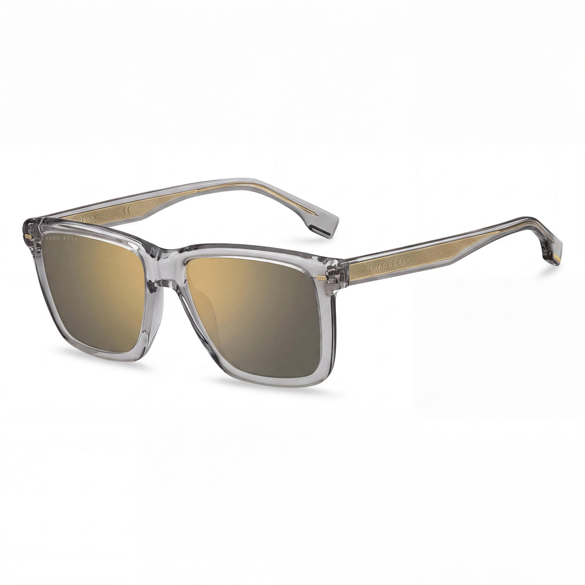 BOSS Classic Men's Transparent Grey Acetate Frame Sunglasses with Green Gold Mirror Lenses 55mm, Photo 1