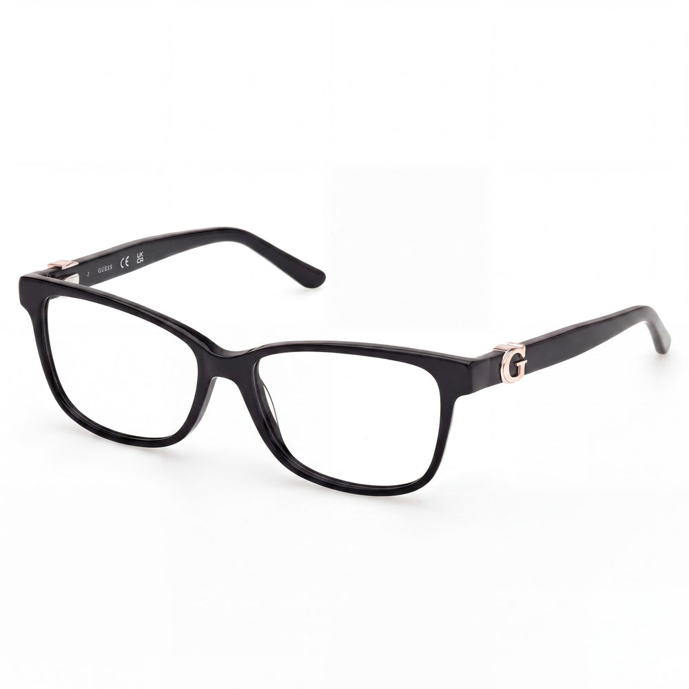 Gafas Guess Gu50227 de montura de plástico negro brillante para mujer, ancho de lente 50 mm, ancho de puente 15 mm, longitud de patilla 140 mm