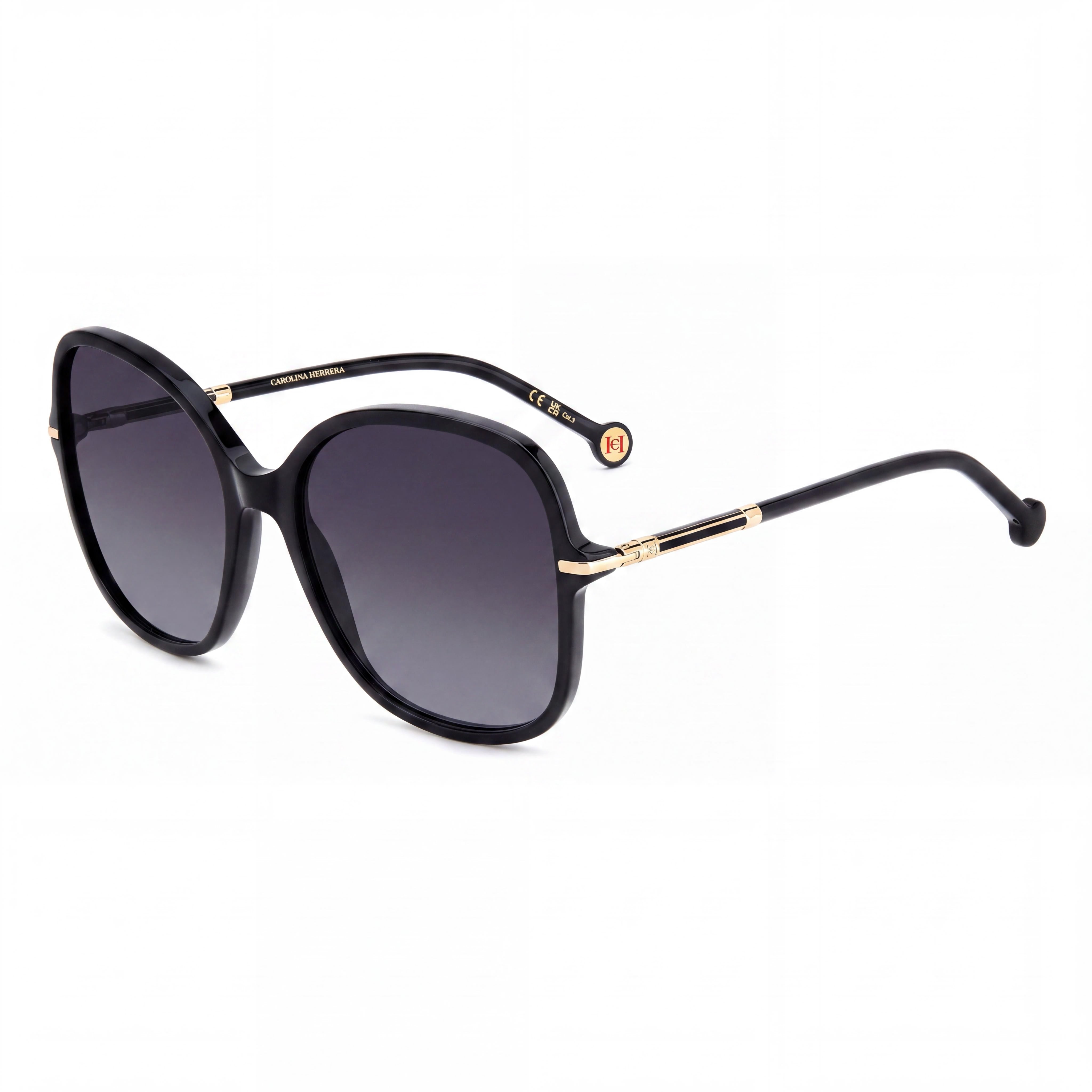 Gafas de sol informales Carolina Herrera HER 0269/S para mujer con montura de acetato negro y lentes no polarizadas en gris oscuro degradado, Photo 1