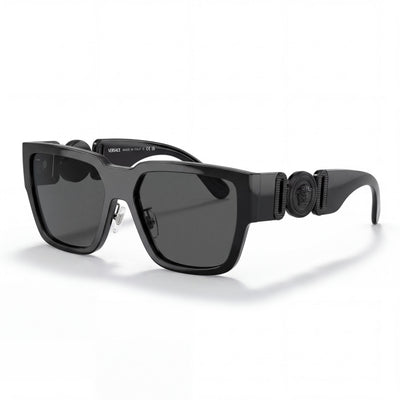 Versace Ve 4483d Unisex Rectangle Sunglasses, Black Dark Grey, UV Protection, Size 57-16-140