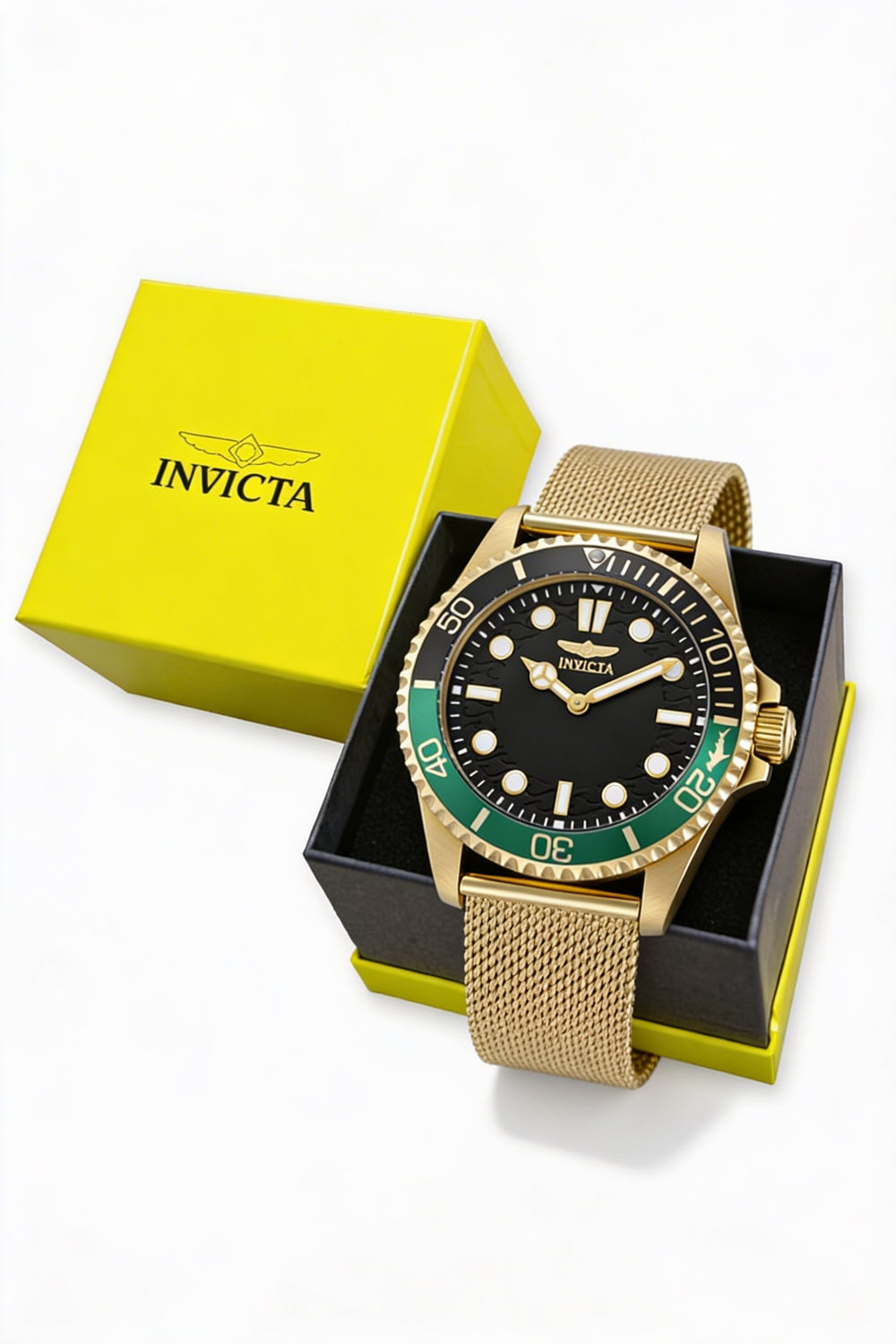 Reloj de cuarzo unisex Invicta Pro Diver 49692, caja y pulsera de acero inoxidable dorado, esfera negra, 43 mm, 10 ATM