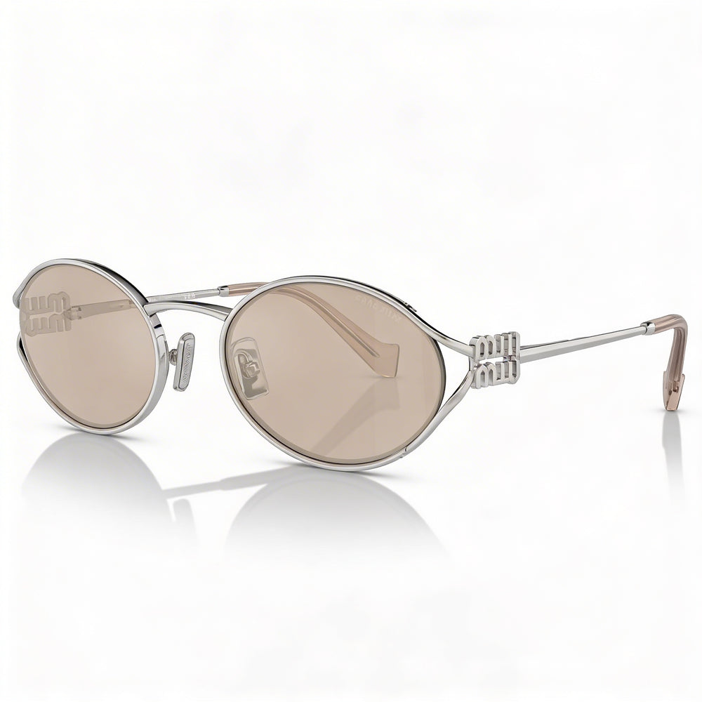 Miu Miu Modern Women's Oval Multicolour Metal Frame Sunglasses with Pale Gold Polycarbonate Lenses