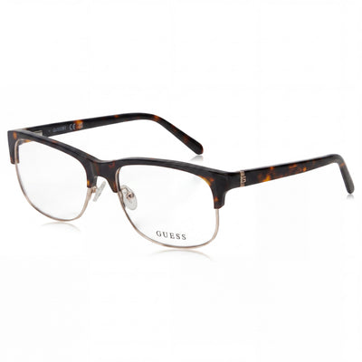 Gafas GUESS Modernas de Montura Completa Cuadradas para Mujer, Armazón de Plástico Habana Oscuro con Cristales de Plástico Transparentes de 55 mm