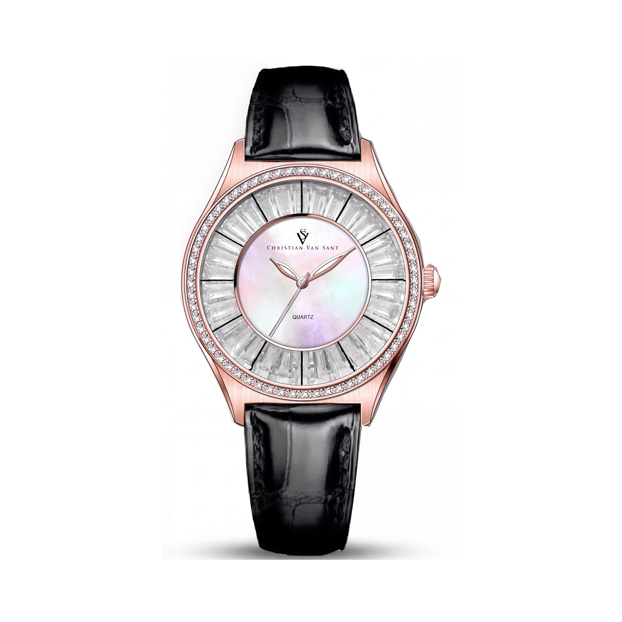 Christian Van Sant CV3205 Modern Women's Stainless Steel Case Leather Strap Mother of Pearl Dial Water Resistant Watch, Photo 1