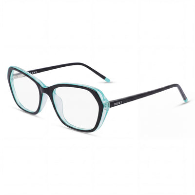 Gafas de sol unisex modernas DKNY con montura negra aguamarina y lentes de policarbonato, talla 52-17-135