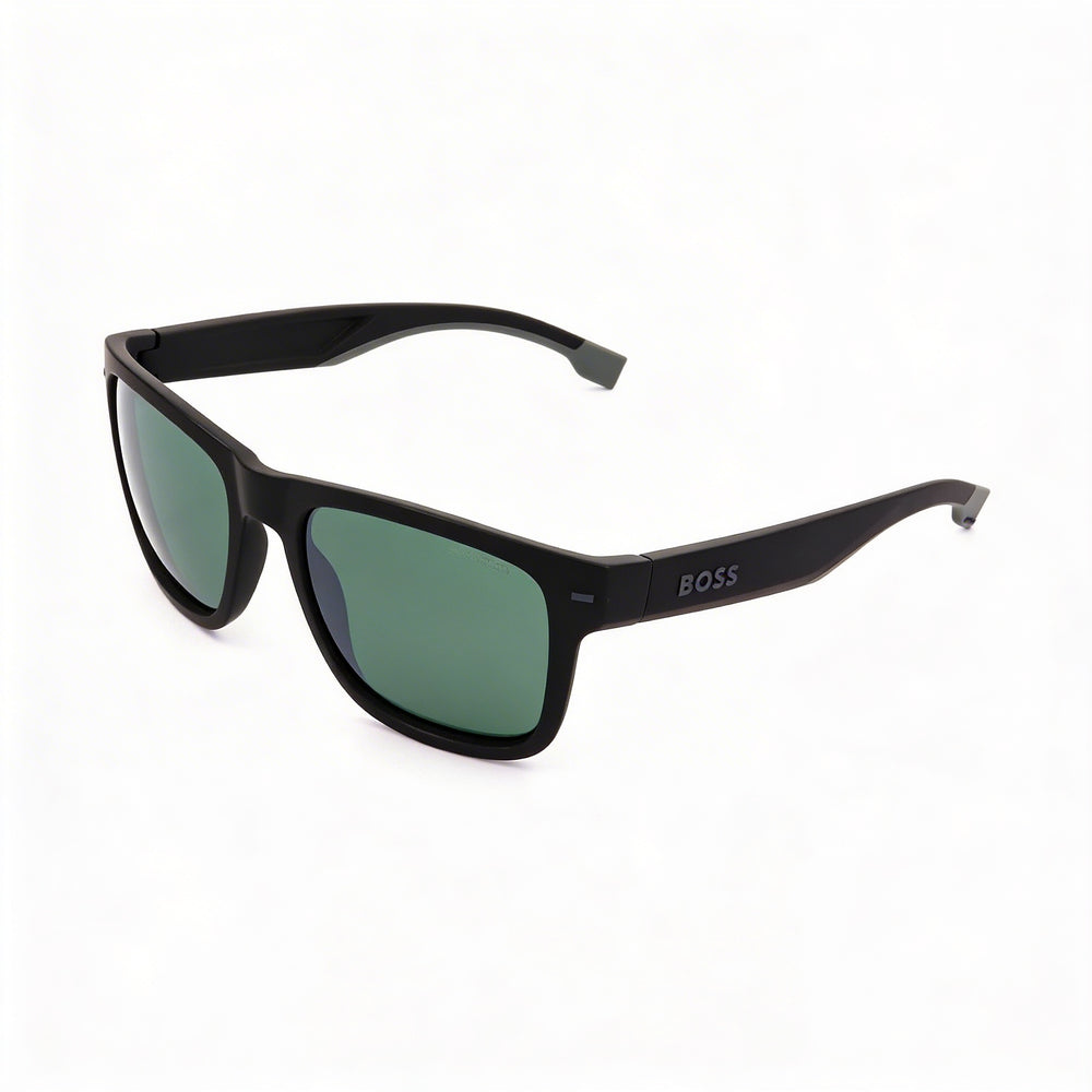 HUGO BOSS Moderno Unisex Negro Mate Gris Montura ECO POLIAMIDA Lentes Verdes No Polarizadas con Protección UV 55mm