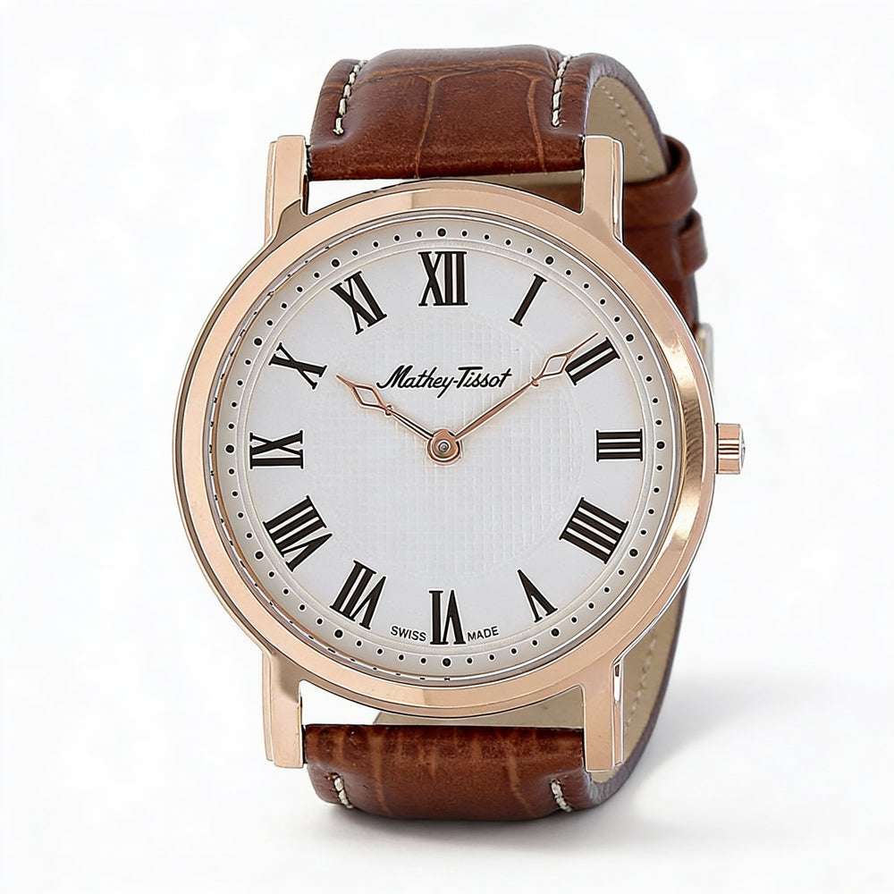 Mathey-Tissot Quartz Movement Men's Stainless Steel White Dial Water Resistant 50M Watch