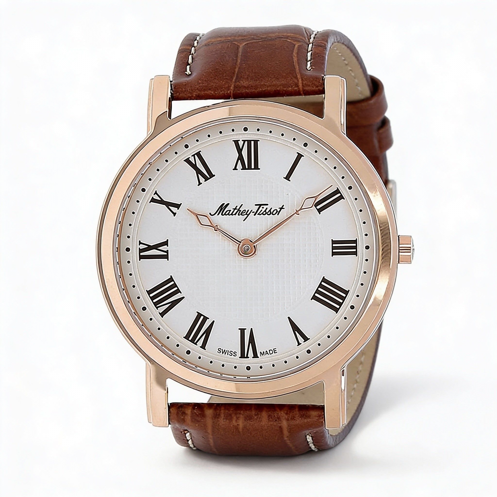 Mathey-Tissot Quartz Movement Men's Stainless Steel White Dial Water Resistant 50M Watch, Photo 1