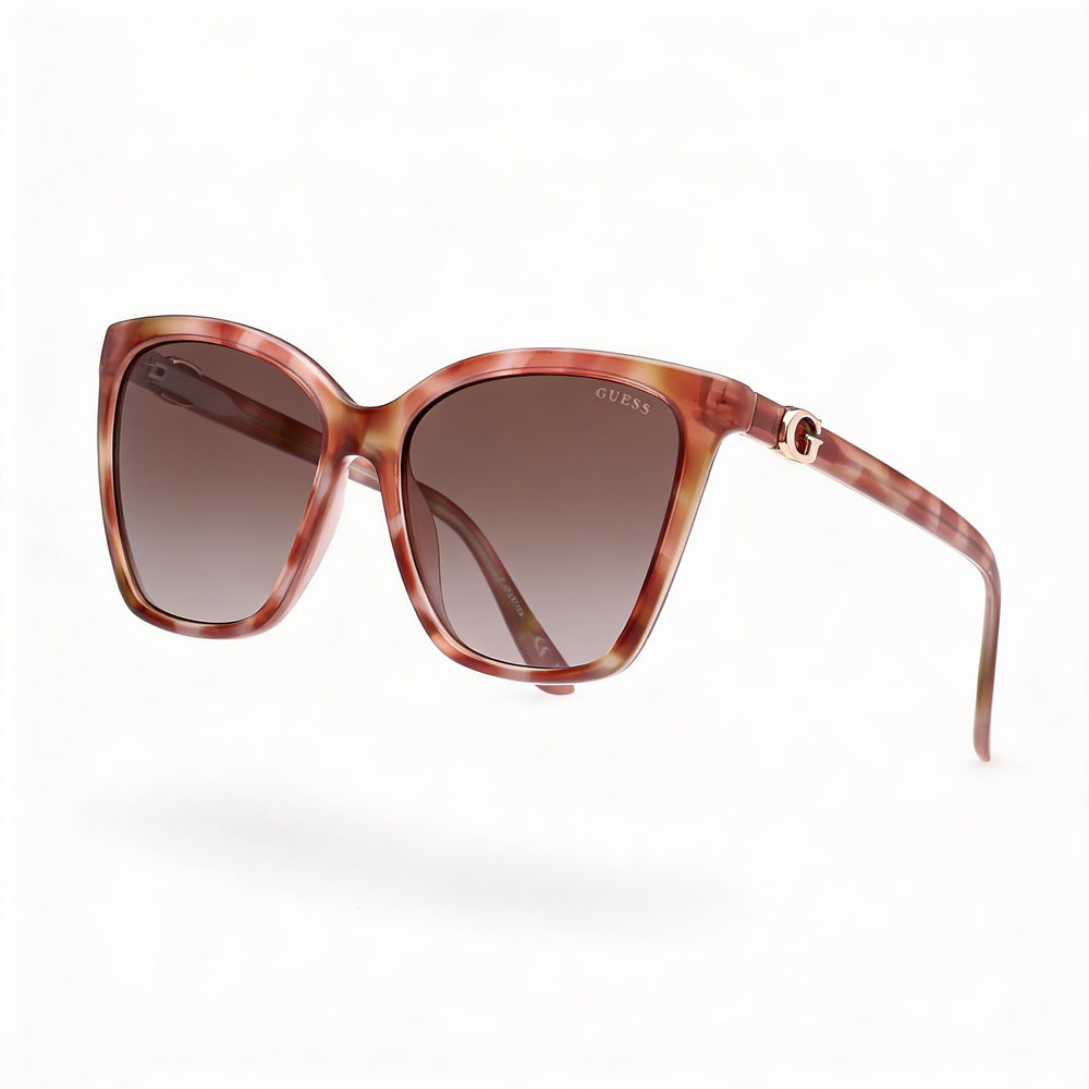 GUESS Contemporary Women's 100% UV Plastic Sunglasses, Light Brown Avana Frame, Gradient Brown Lenses, 56mm