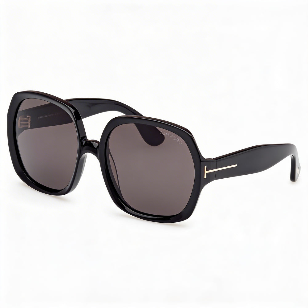 Tom Ford Classic Unisex Shiny Black Plastic Frame Polarized Smoke Lens 60mm Sunglasses