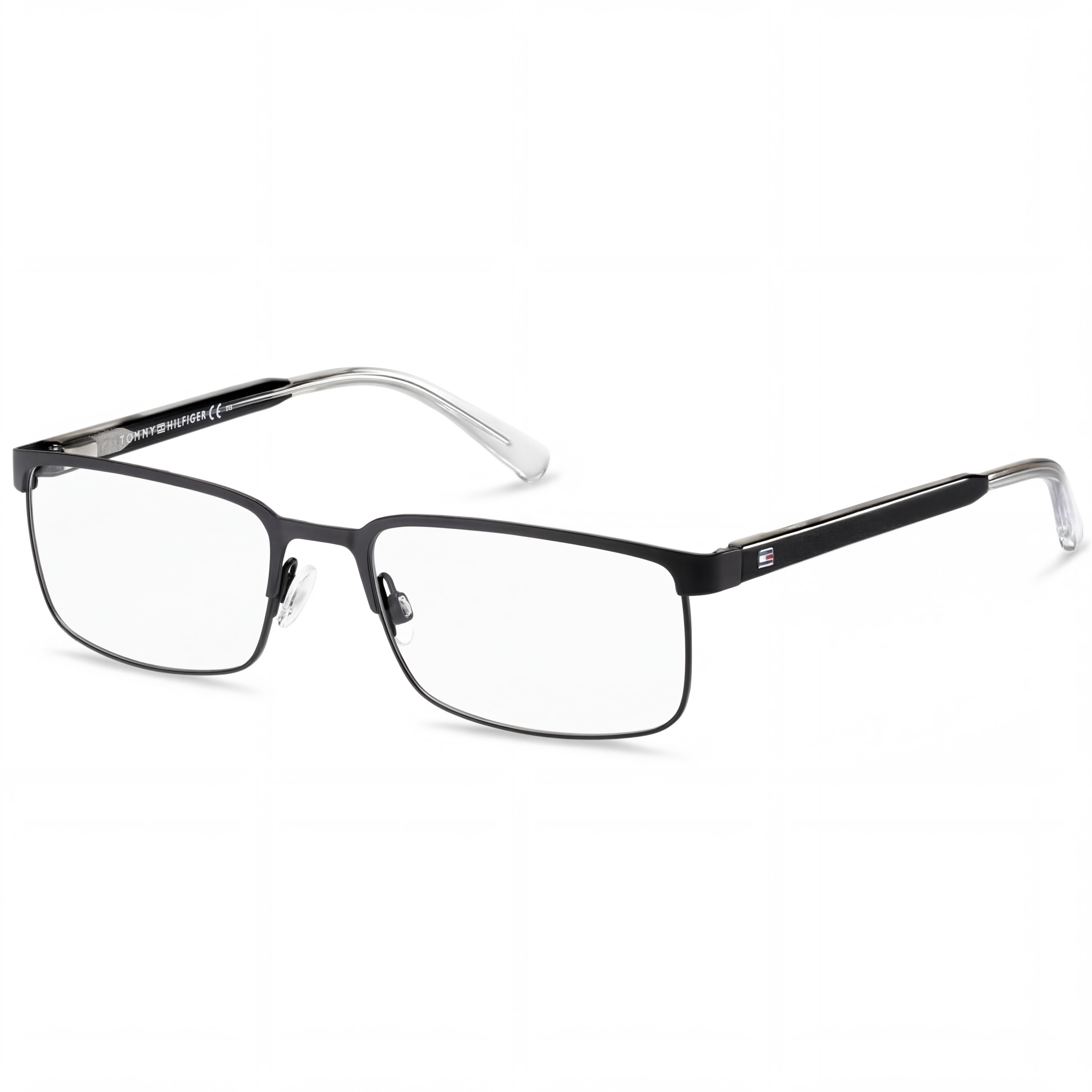 Tommy Hilfiger TH 1235 Unisex Metal Rectangle Eyeglasses with Clear Non- Lenses, Matte Black Crystal, 55mm, Photo 1