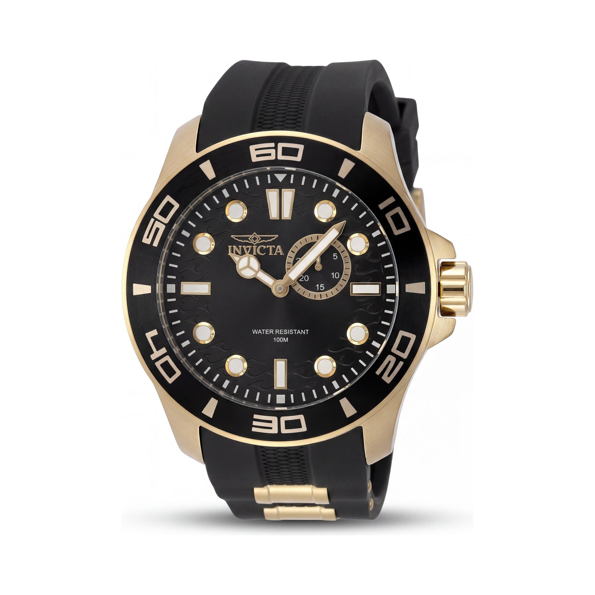 Invicta Pro Diver 49269 Reloj de cuarzo unisex de acero inoxidable dorado con esfera negra y correa de silicona de 50 mm, Photo 1