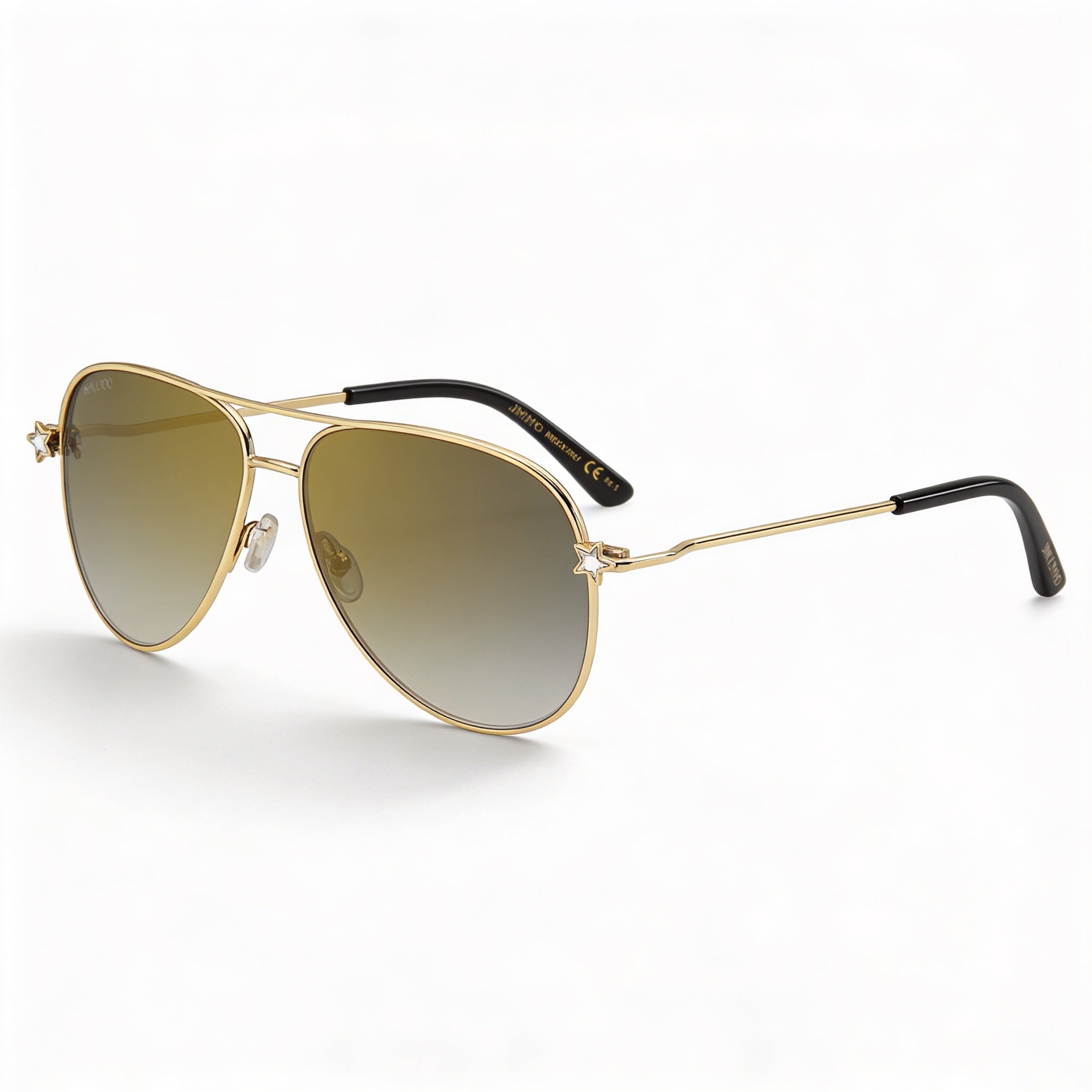 JIMMY CHOO Sansa/S - Gafas de sol estilo piloto para mujer, de acero inoxidable, con cristales y diamantes dorados, degradado dorado, 58 mm, Photo 1