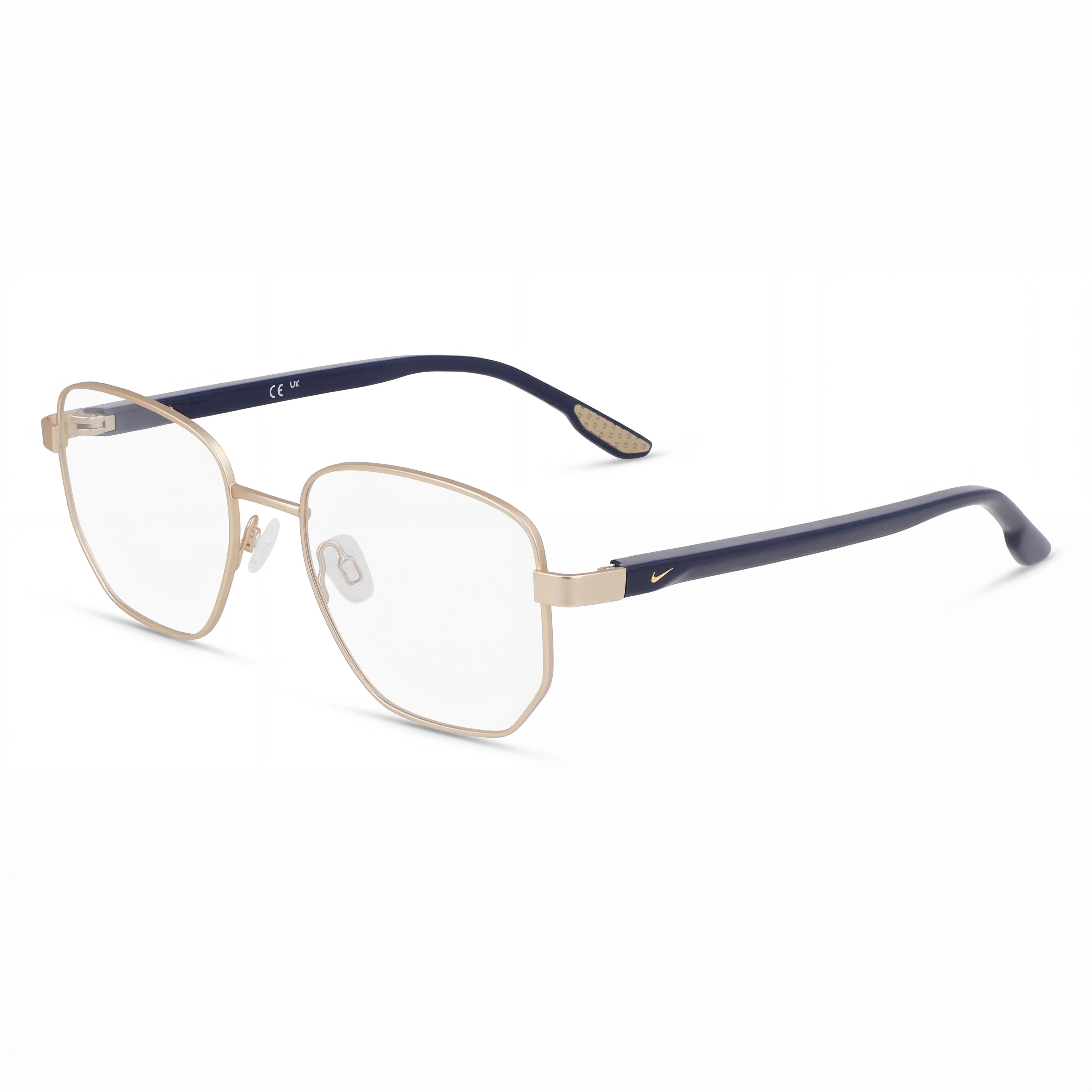 Gafas Nike 8400 unisex con armazón de acetato, lentes de policarbonato, brazos en oro satinado y azul marino, 51-18-145mm, Photo 1