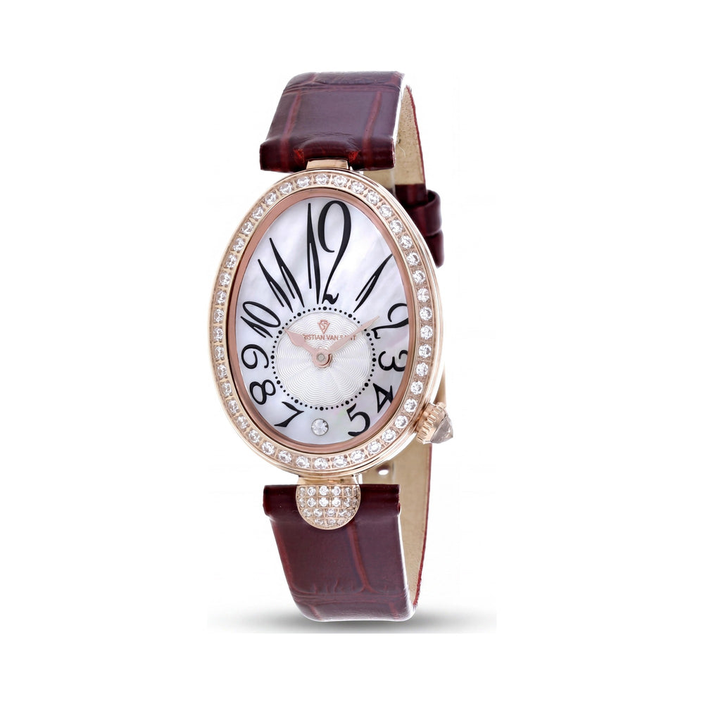 Reloj Christian Van Sant Florentine CV4295 para mujer, de acero inoxidable blanco, con esfera de nácar y cuero