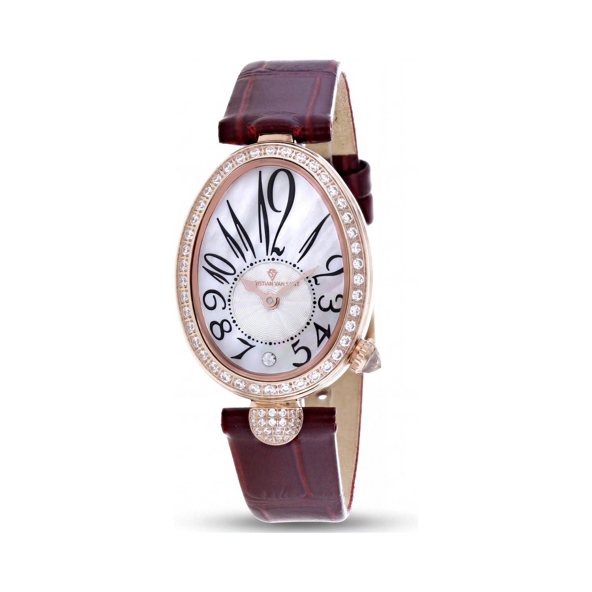 Christian Van Sant Florentine CV4295 Women's White Stainless Steel Leather Mother of Pearl Dial Watch, Photo 1