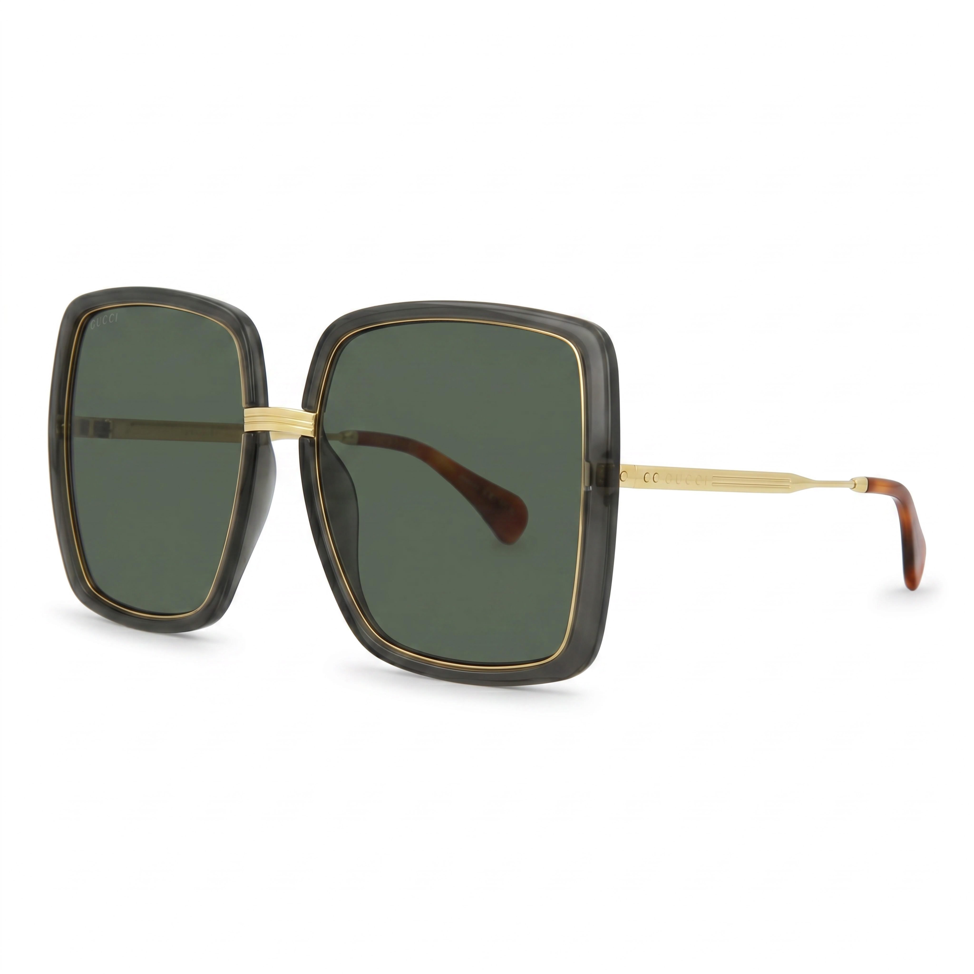 Gucci Gg0903s-001 Women's Transparent Grey Plastic Square Sunglasses, Grey-Gold-Grey Lenses, UV Protection, Non-Polarized 60mm, Photo 1