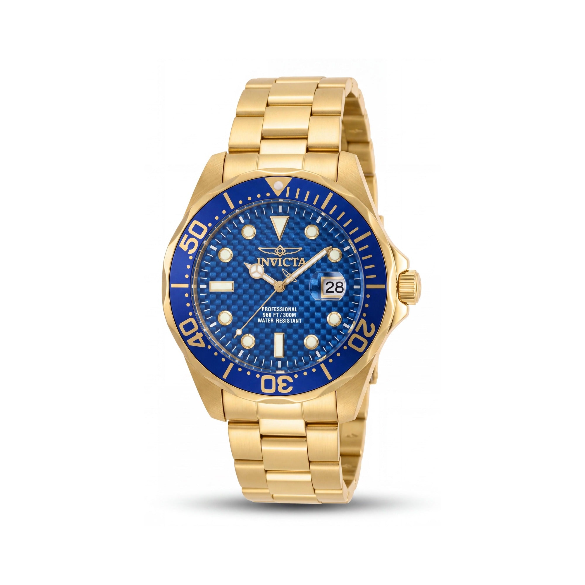 Invicta Men's Diver Quartz Movement Watch, Gold-Tone Stainless Steel, Blue Dial, 200m Water Resistant, Photo 1