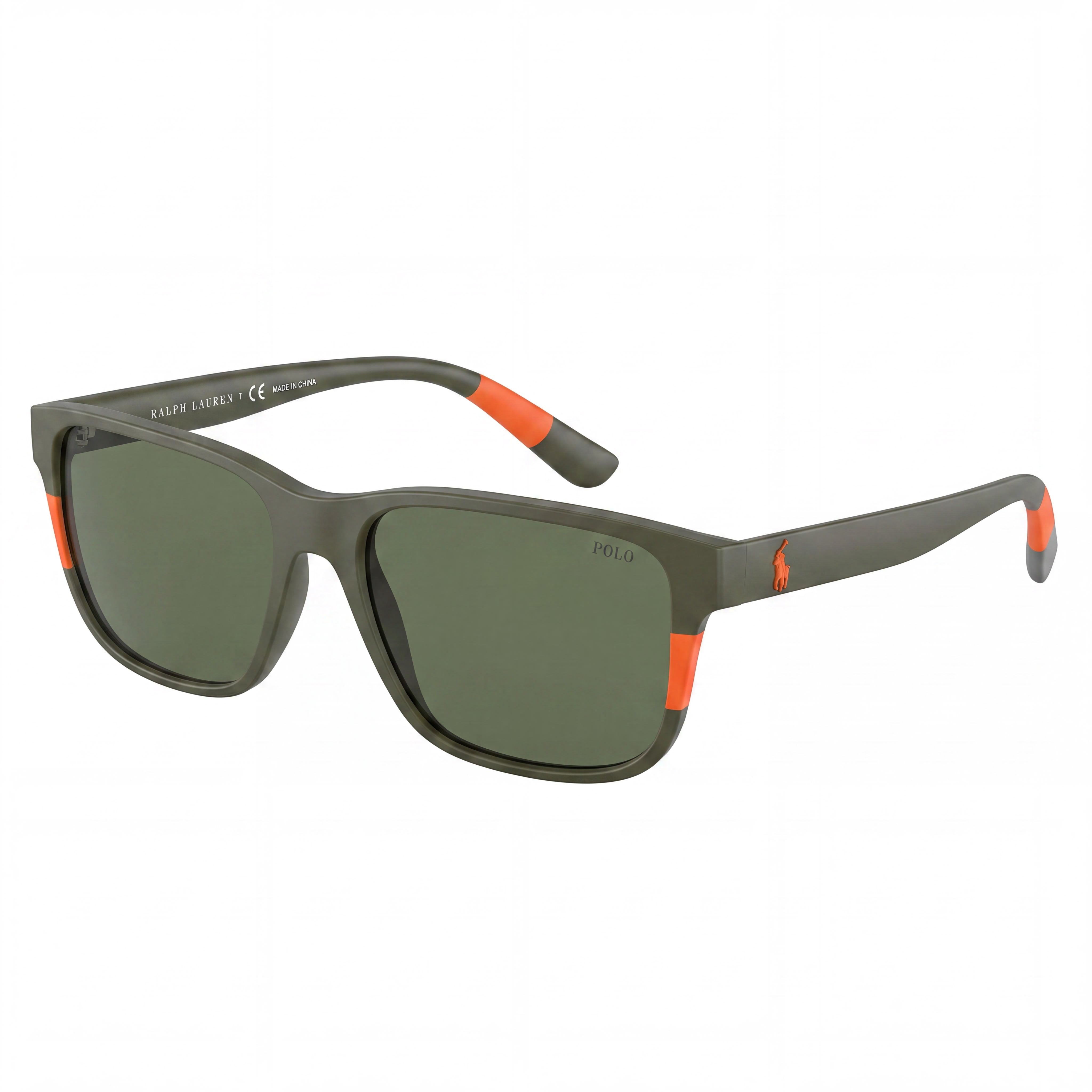 Gafas de sol rectangulares unisex POLO RALPH LAUREN Ph4137, montura de plástico naranja oliva mate, lentes verdes vintage, protección UV de 57 mm, Photo 1