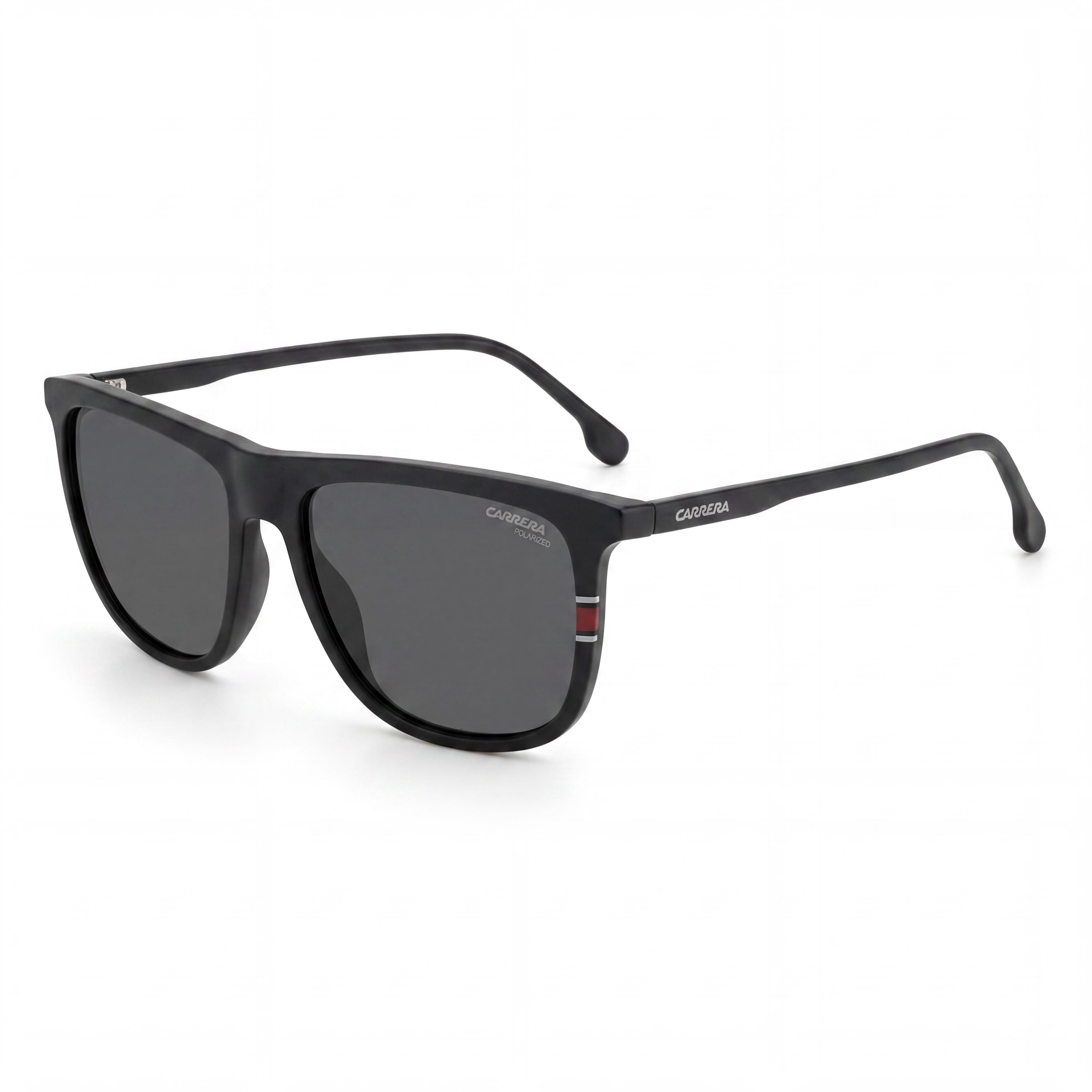 Carrera 218/S Unisex Rectangular Sunglasses, Black Plastic Frame, Grey Polarized Lenses, 58mm, Photo 1