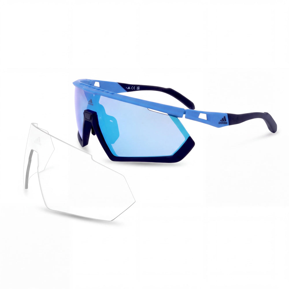 adidas Sp0054 Men's Matte Blue Acetate Sunglasses with Blue Mirror Lenses & UV Protection