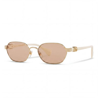 Gucci Women's Hexagonal Gold-ivory Acetate Pink Mirror UV Protected Sunglasses 56/18/140mm