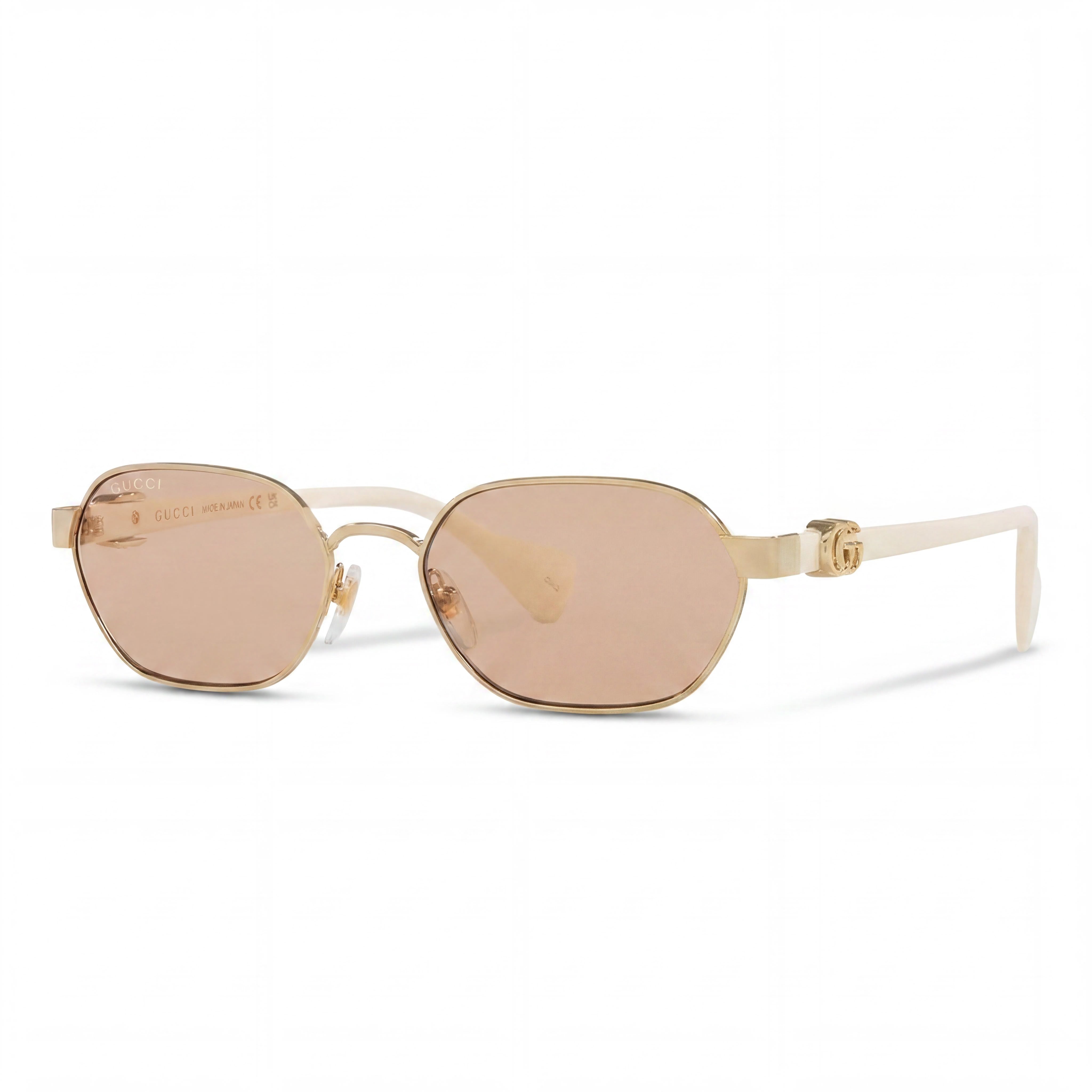 Gafas de sol Gucci para mujer, hexagonales, de acetato dorado-marfil, con espejo rosa y protección UV, 56/18/140 mm, Photo 1