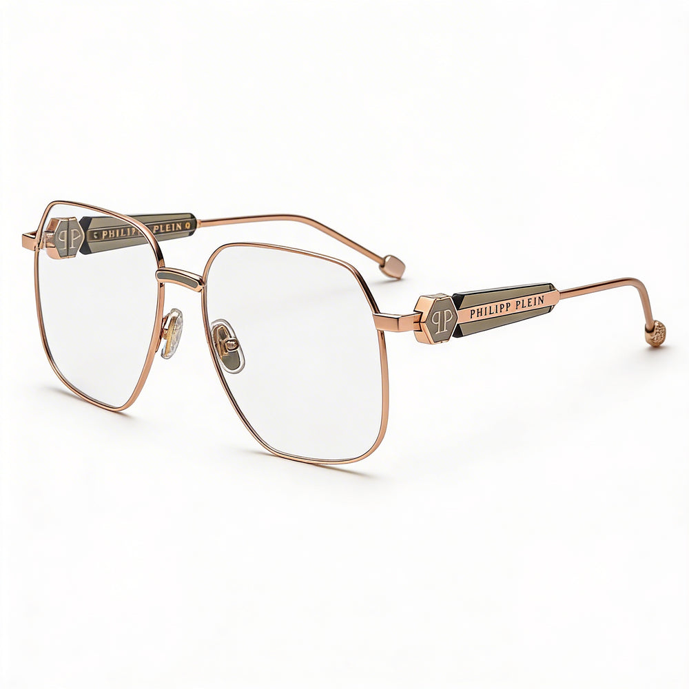 Gafas de vista Philipp Plein Vpp126s para mujer, de acero inoxidable, color cobre dorado brillante con detalles de color, 57-16-140