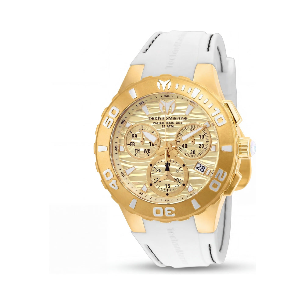 Invicta TM-115078 Reloj cronógrafo de hombre de acero inoxidable tono dorado con correa de silicona blanca 44 mm