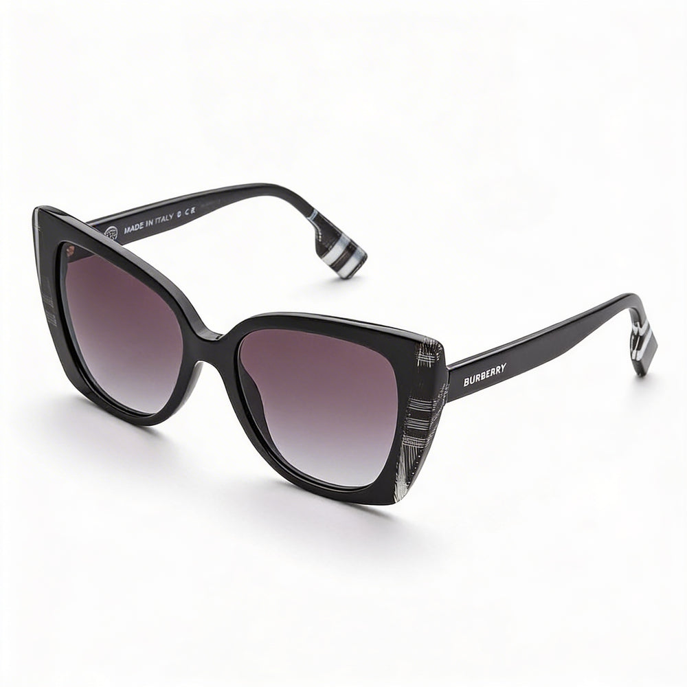 Burberry Meryl BE4393 Unisex Butterfly Sunglasses Black Check White Plastic Grey Gradient UV Protected 54mm
