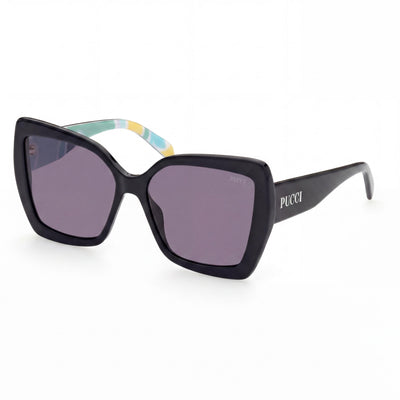 Gafas de sol unisex Emilio Pucci, estilo casual, en negro brillante, verde tropicana, turquesa, mariposa, lentes ahumadas UV, 58 mm