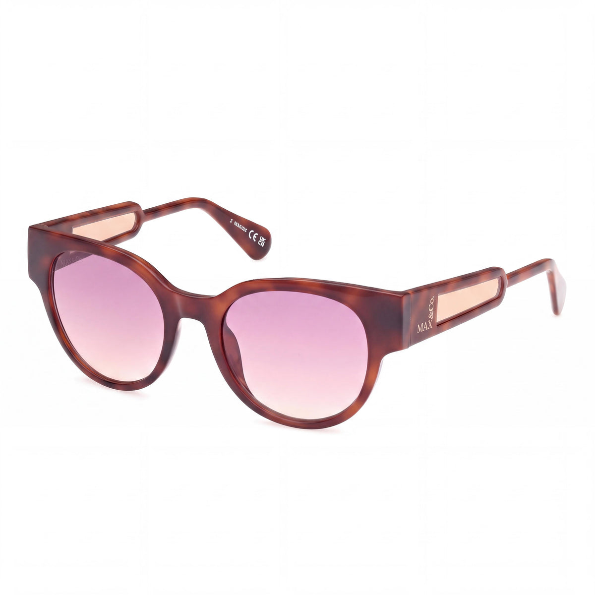 Max & Co. Modern Women's Sunglasses, Zwart Glossy Injected Frame with Purple UV Lenses, 50mm, Photo 1